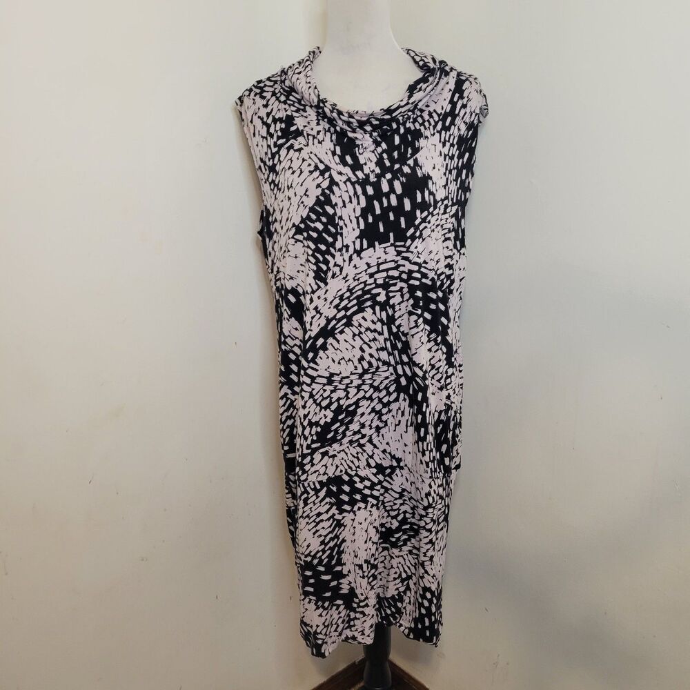 Michael Michael Kors Women XL Black White Sleeveless Cowl Neck Dress Rayon Blend